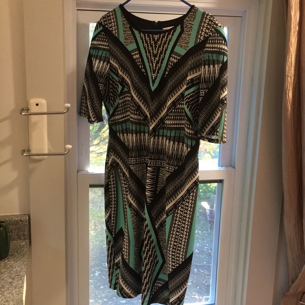 Printed Teal, Black and white dress